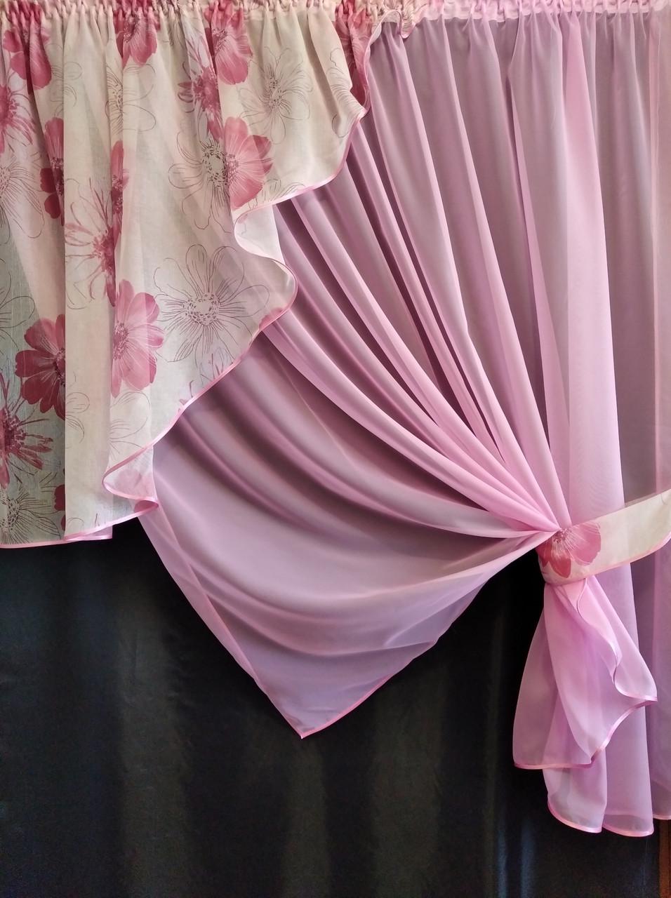 Занавеска кухонная Угол шифон с ламбрекеном батист 300х170 см Розовый (ул-14) - фото 2 Занавеска кухонная Угол шифон с ламбрекеном батист 300х170 см Розовый (ул-14) - фото 2