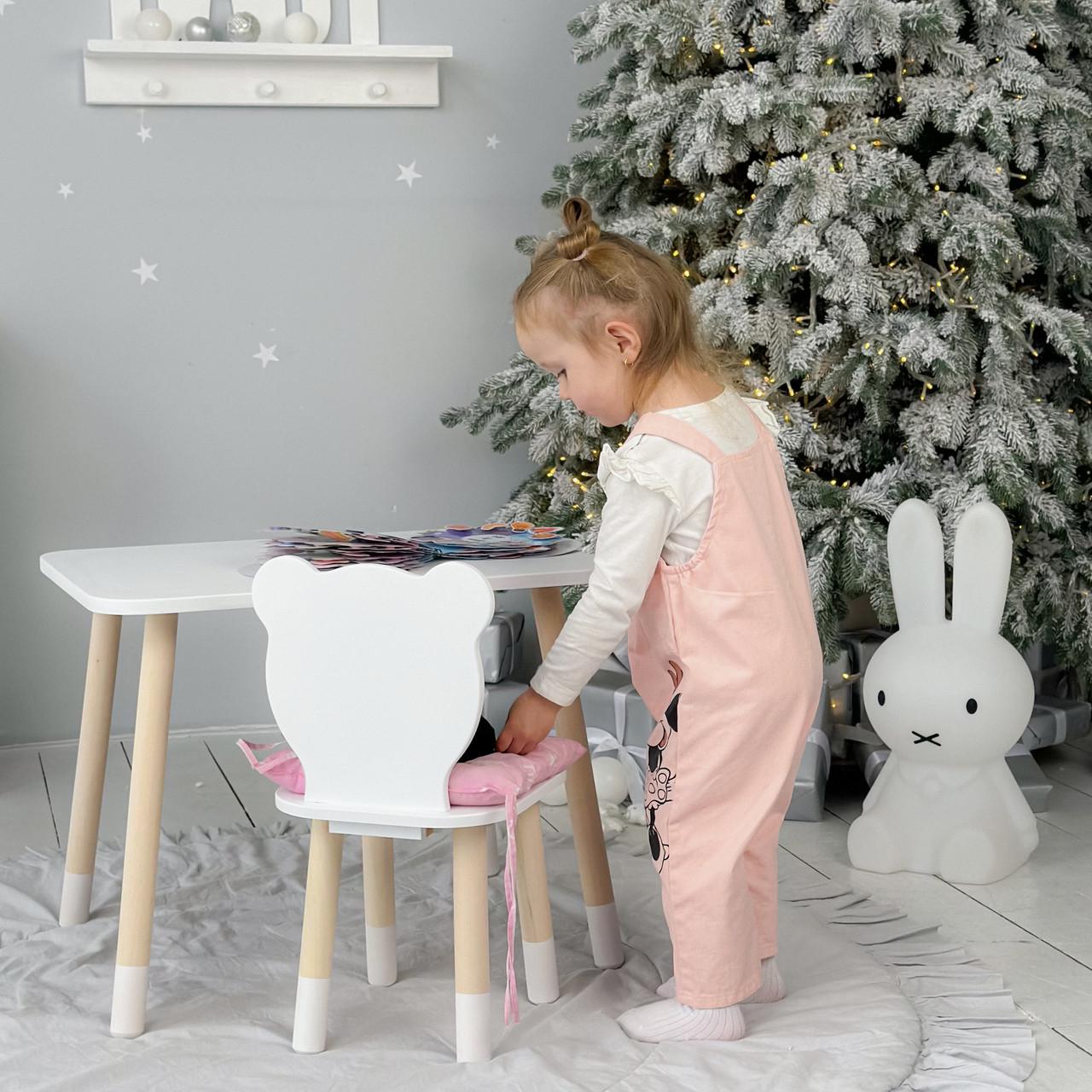 Детский стол прямоугольный и стульчик Медвежонок Белый