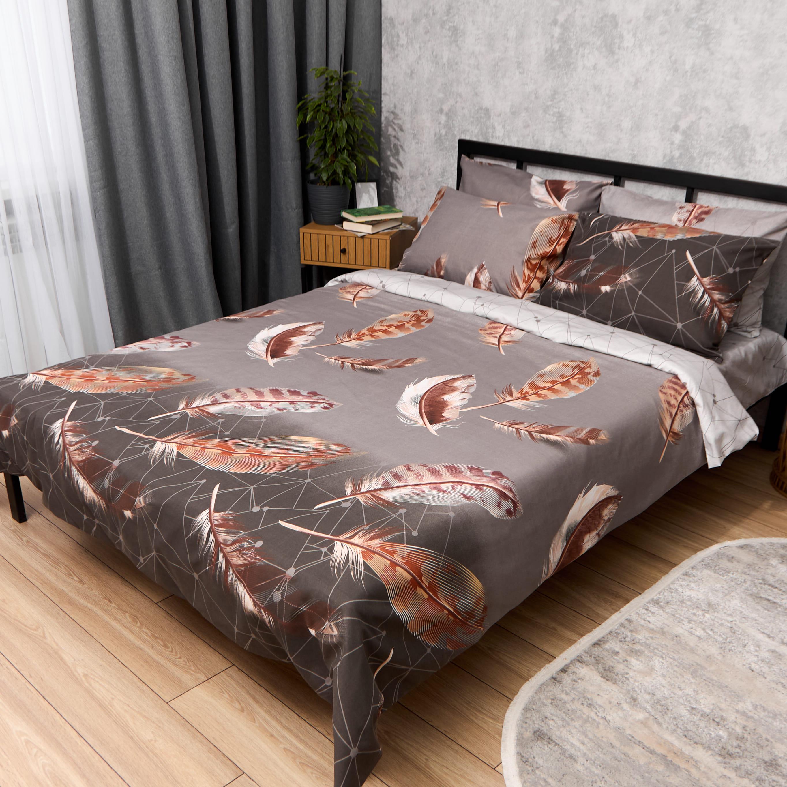 Комплект постельного белья Moon&Star Микросатин Premium Bronze Feather King Size 220x240 см наволочки 2 шт. 70х70 см (MS-820015857)