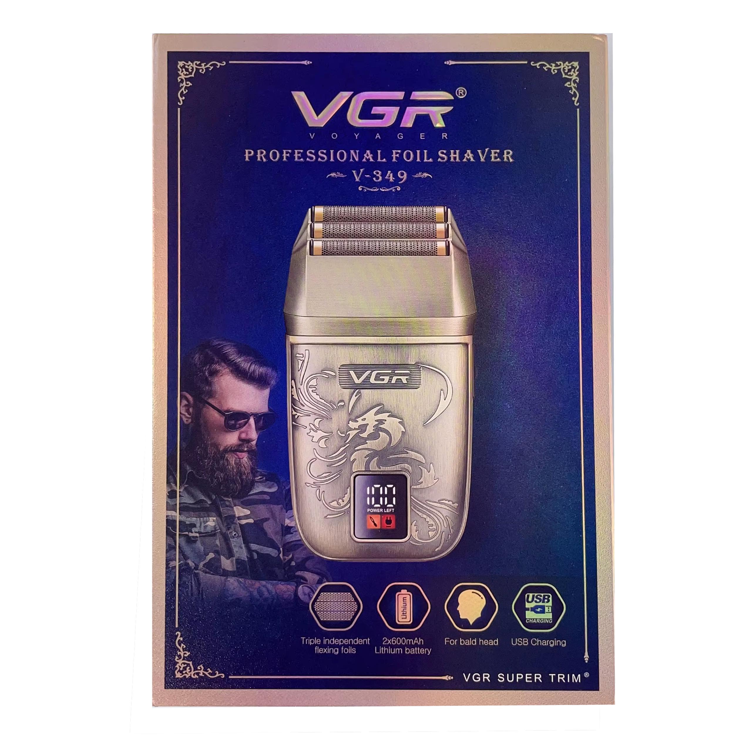 Шейвер VGR V-349 с LED-дисплеем 2х600 мА/ч IPX6 Золотистый (9064) - фото 4 Шейвер VGR V-349 с LED-дисплеем 2х600 мА/ч IPX6 Золотистый (9064) - фото 4