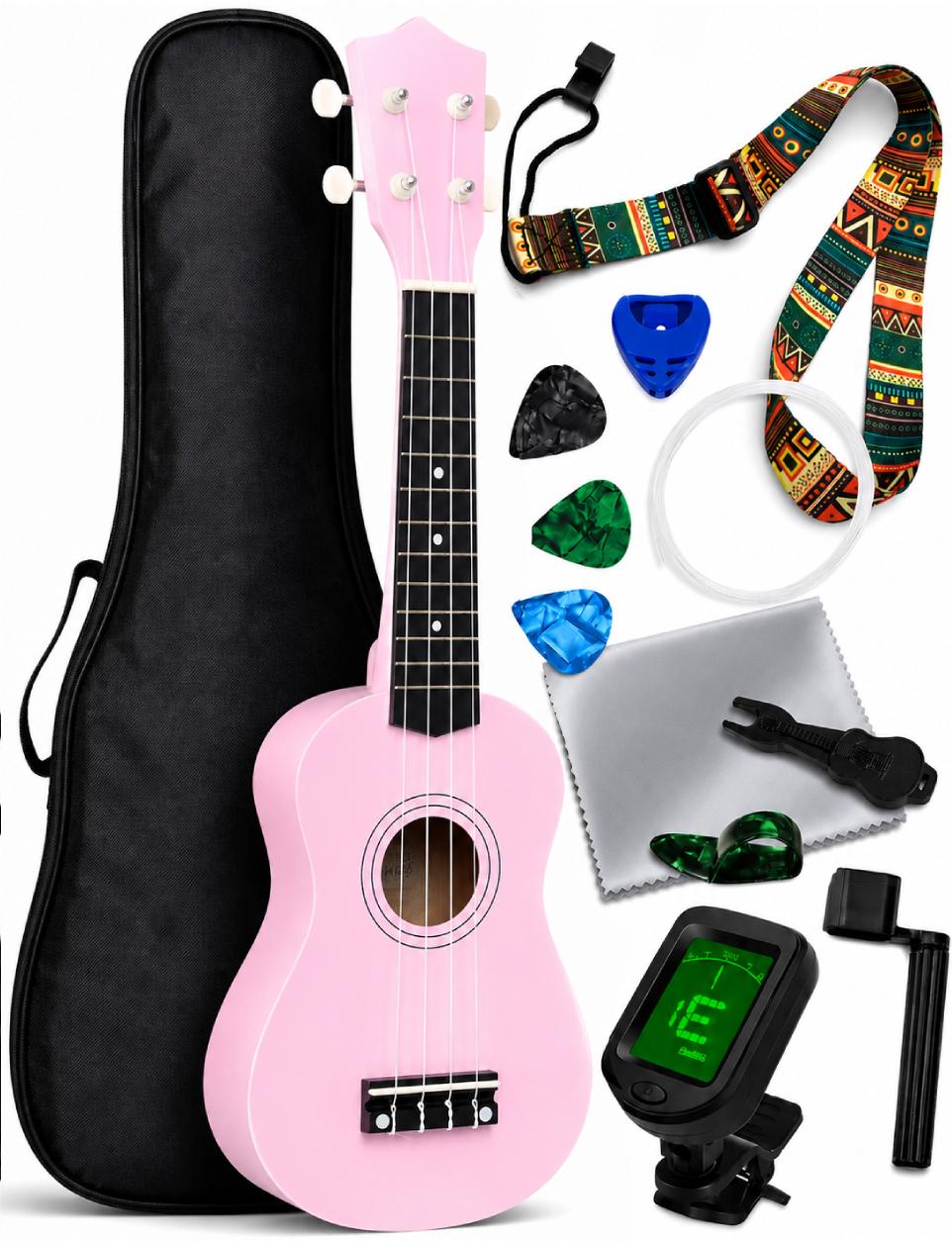 КомплектУкулеле сопрано 21" чехол/тюнер/комплект аксессуаров HM100-GB Light Pink (mrk68980)