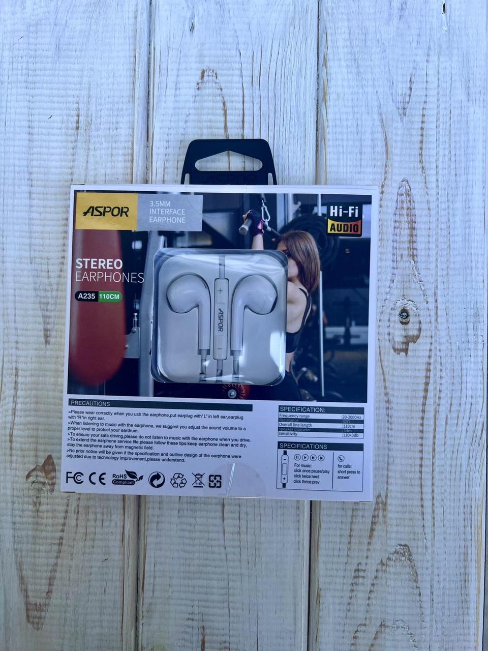 Навушники з мікрофоном Aspor A235 EarPhone 3,5 мм (2100505677) - фото 2 Навушники з мікрофоном Aspor A235 EarPhone 3,5 мм (2100505677) - фото 2