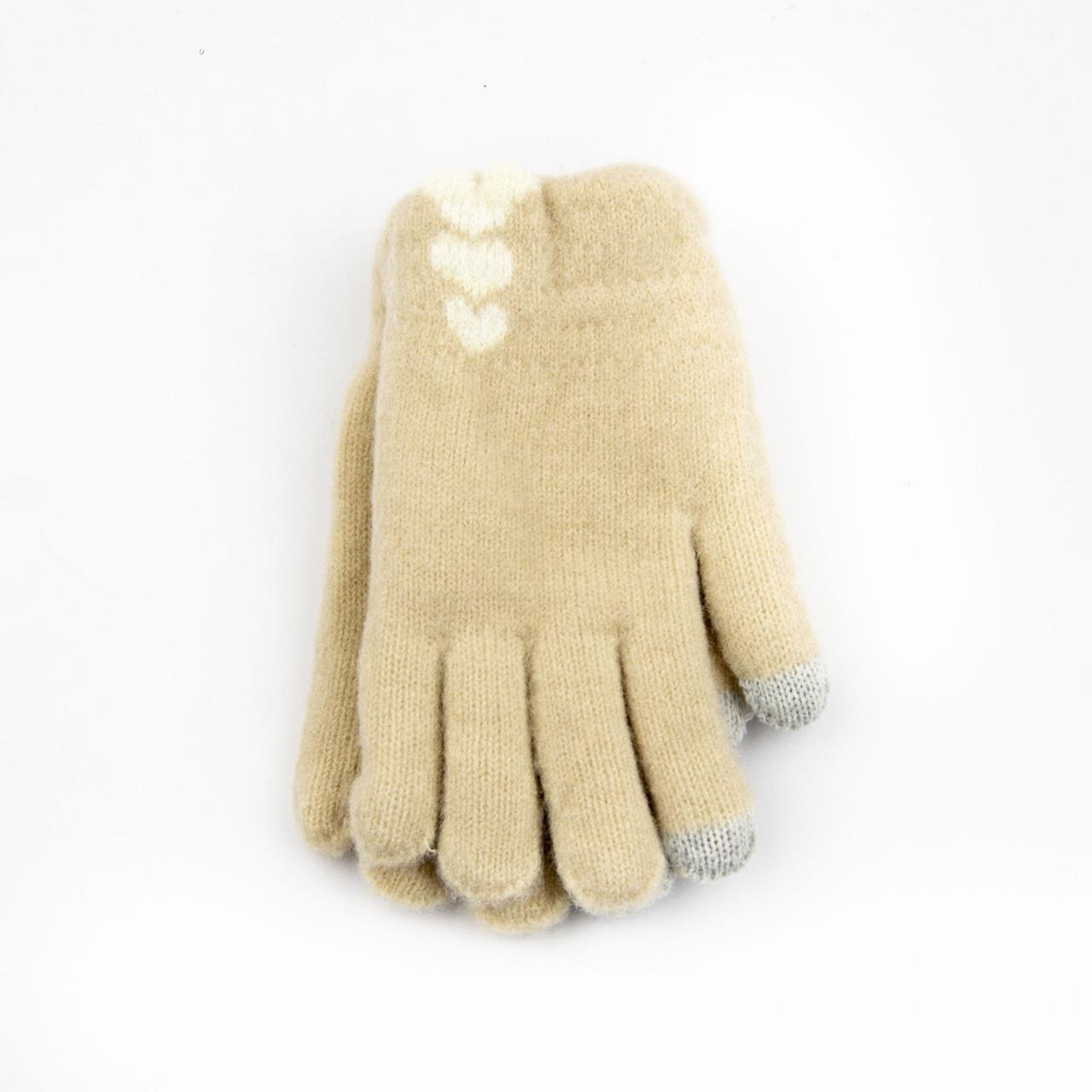 Рукавиці підліткові вовняні зимові з хутряною підкладкою і сенсорними пальцями 8-10 років Бежевий (23-3-20)