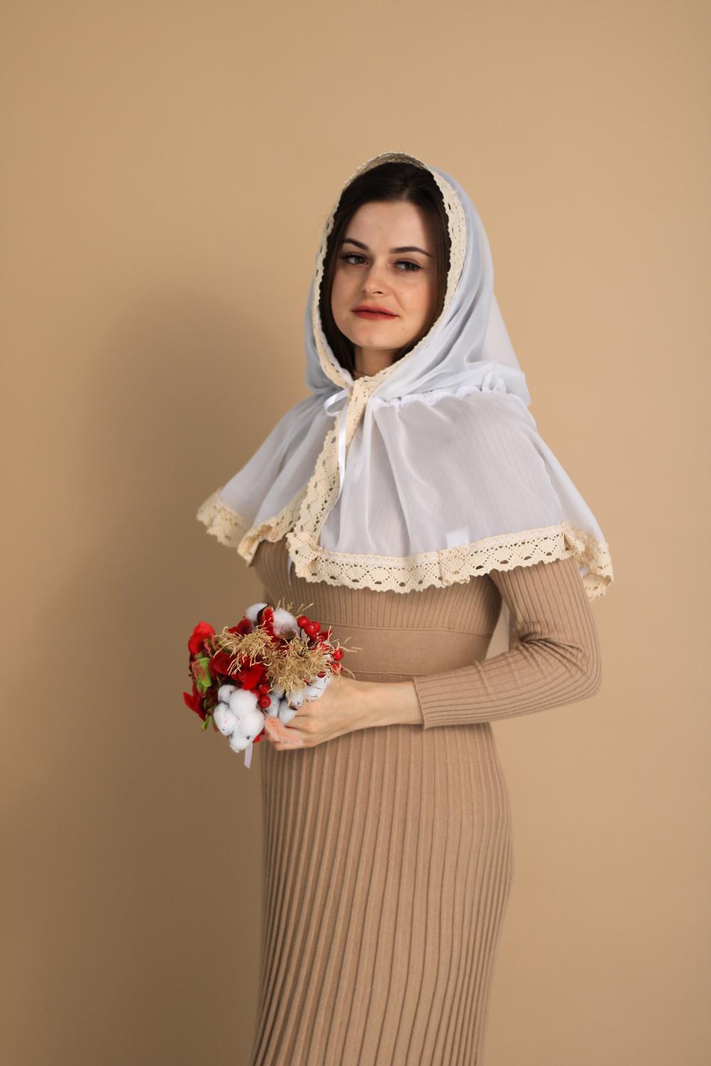 Палантин для храму на голову 80x120 см Білий (п003) - фото 4