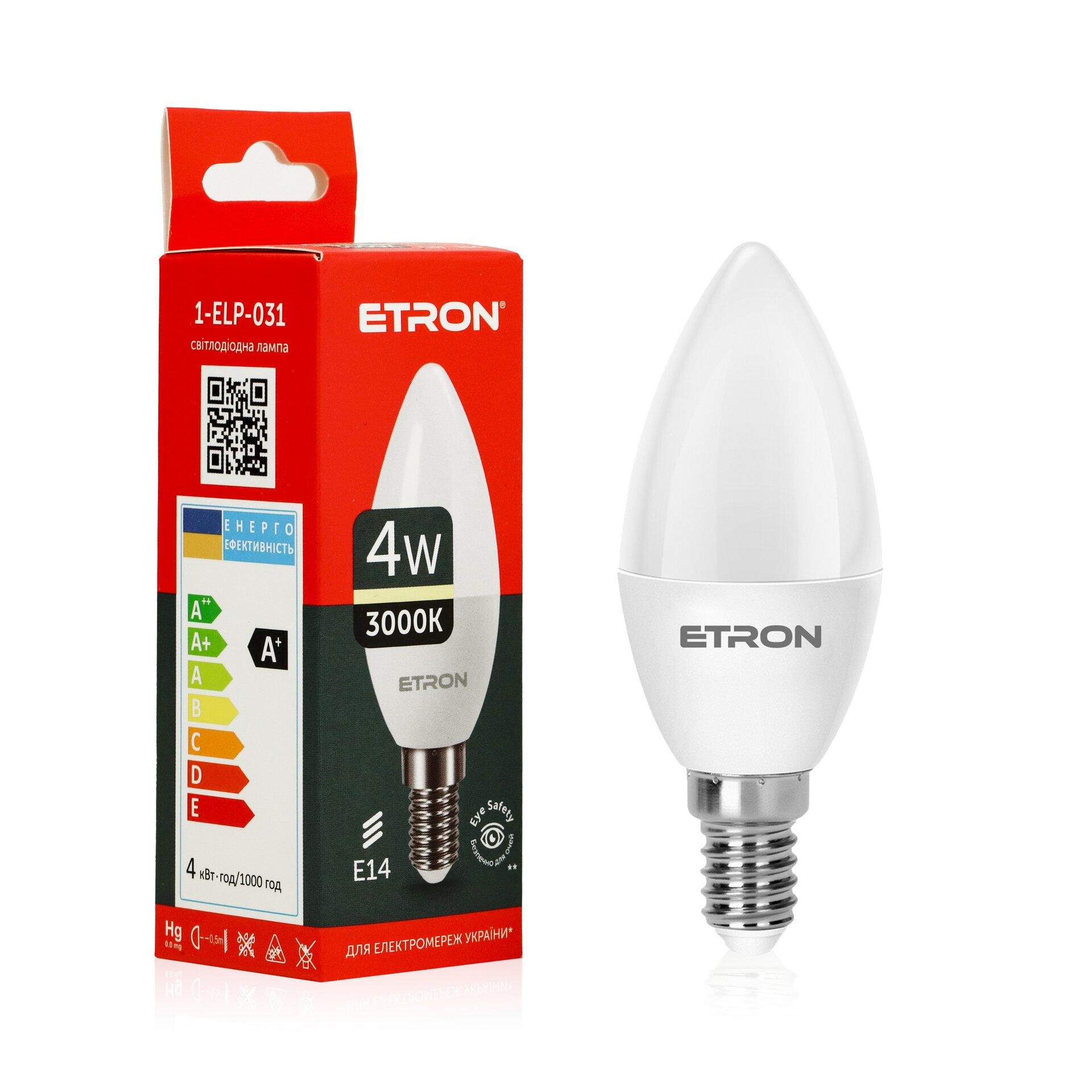 Лампа LED ETRON Light 1-ELP-031 C37 4W 220V E14 3000K