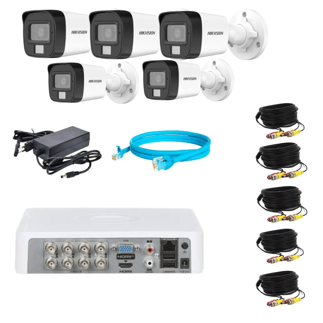 Комплект відеонагляду Hikvision 2Mp-THD-Hybrid-Acusense-DS-2CE16D0T-LFS на 5 камер (24161863)