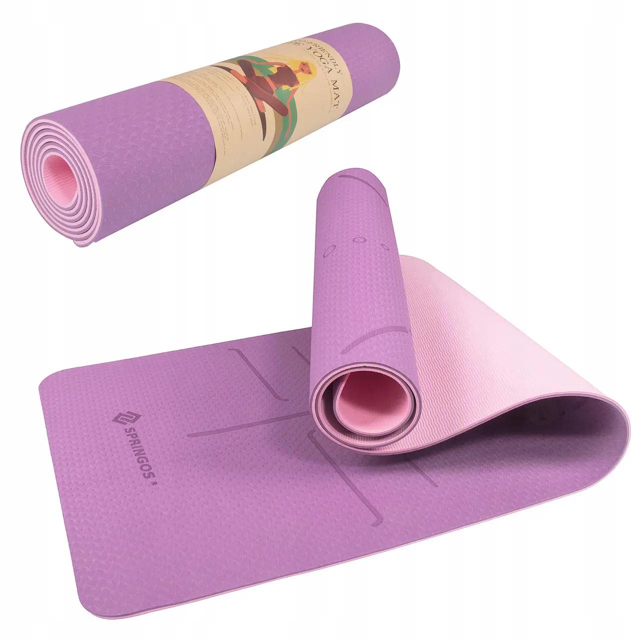 Коврик для йоги и фитнеса Springos TPE 6 мм YG0015 Purple/Pink - фото 2