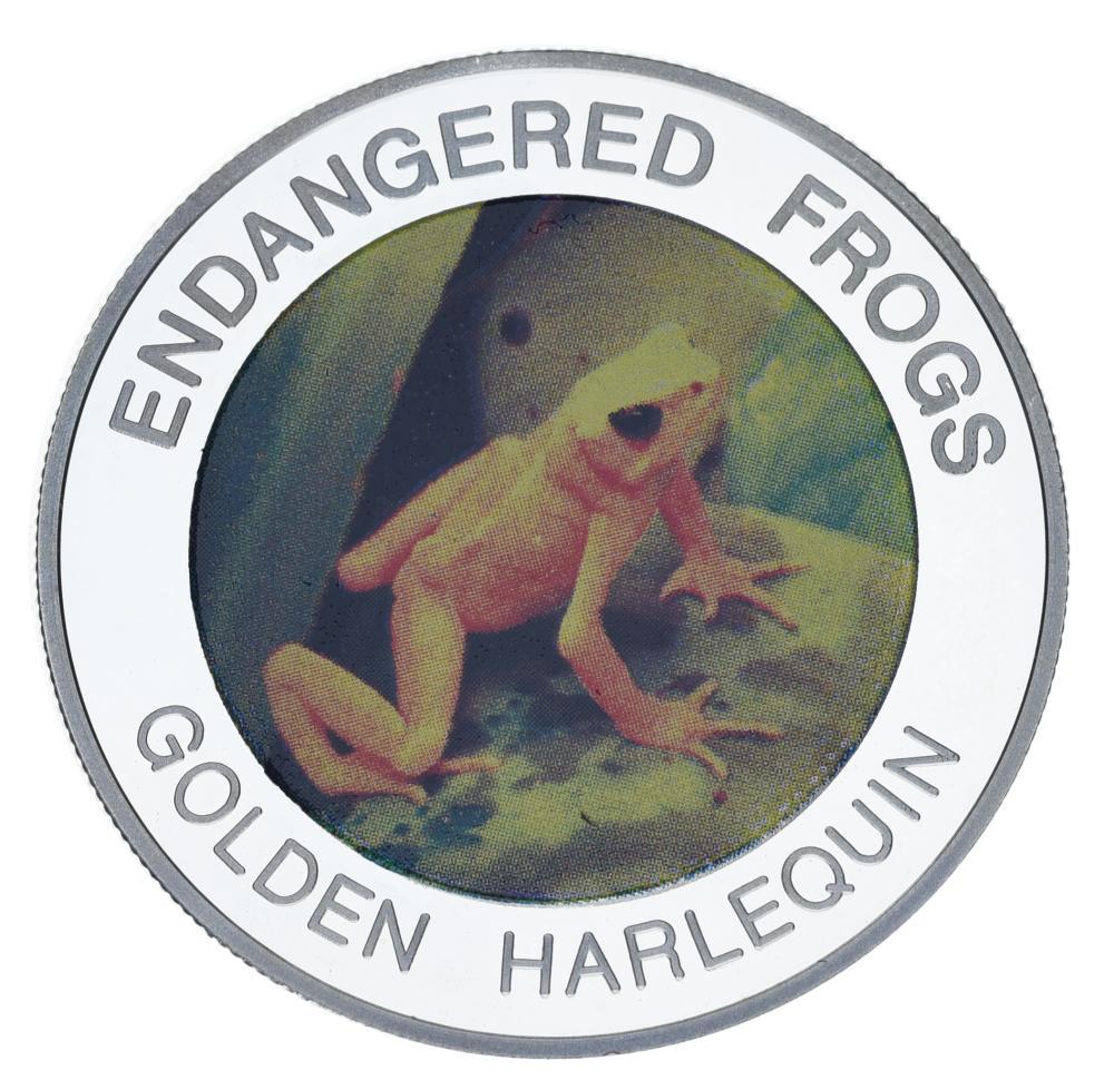 Коллекционная монета Малави 10 квача 2010 Proof Вымирающие виды лягушек-Золотая лягушка-арлекин (М22656)