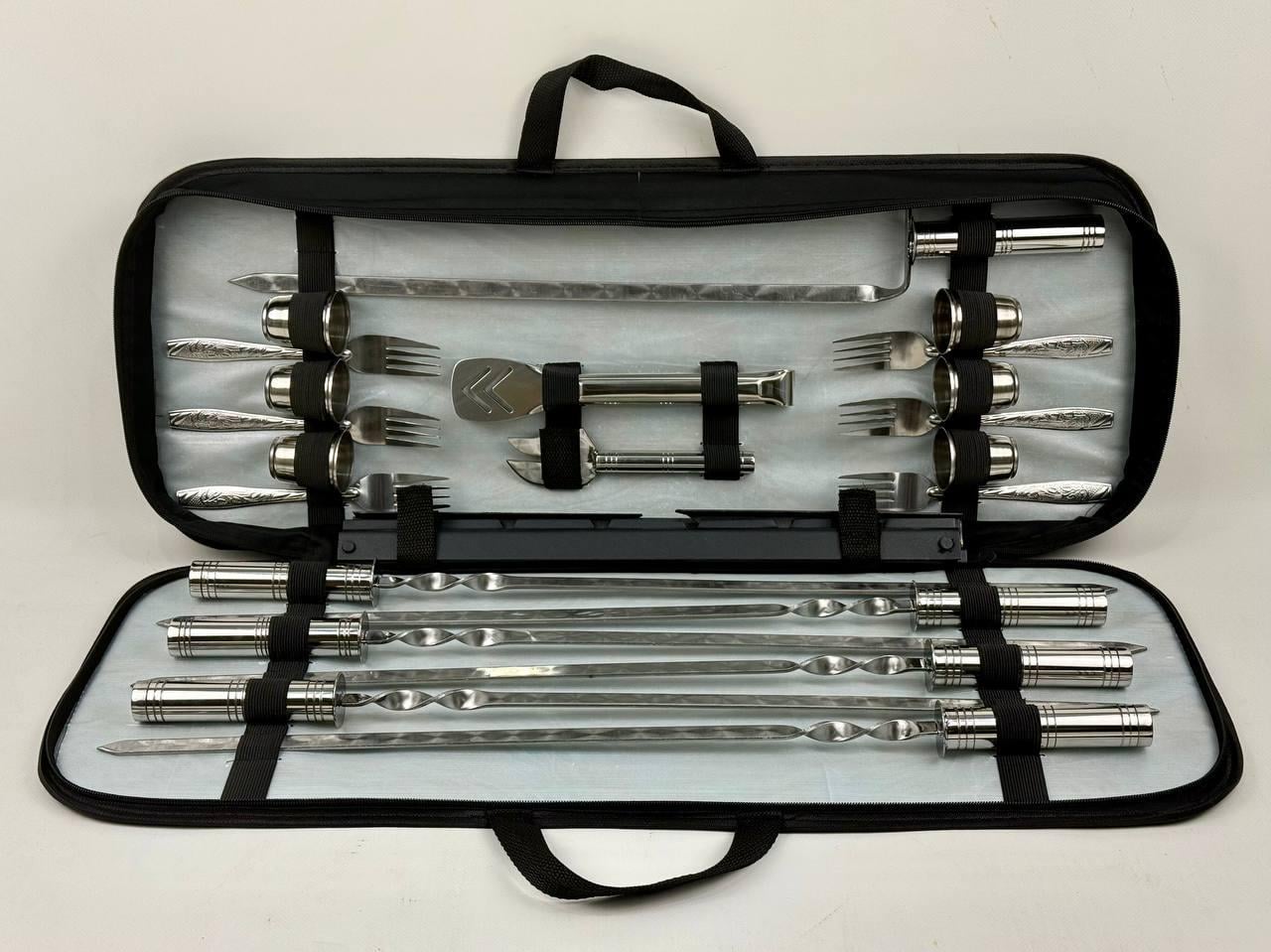 Подарочный набор шампуров и аксессуаров Планшет №3 для пикника 21 предмет из нержавеющей стали в чехле Черный 70х27х5 см (124-10-NB-2262)