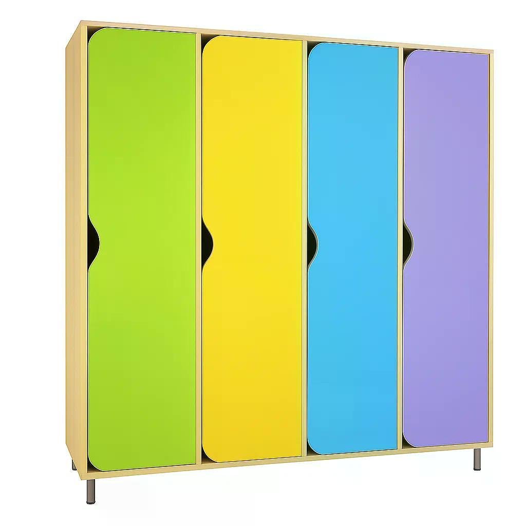Шафа для роздягальні DS-030 4-секційна на металевих регульованих ніжках Lavender/Yellow/Blue/Lime