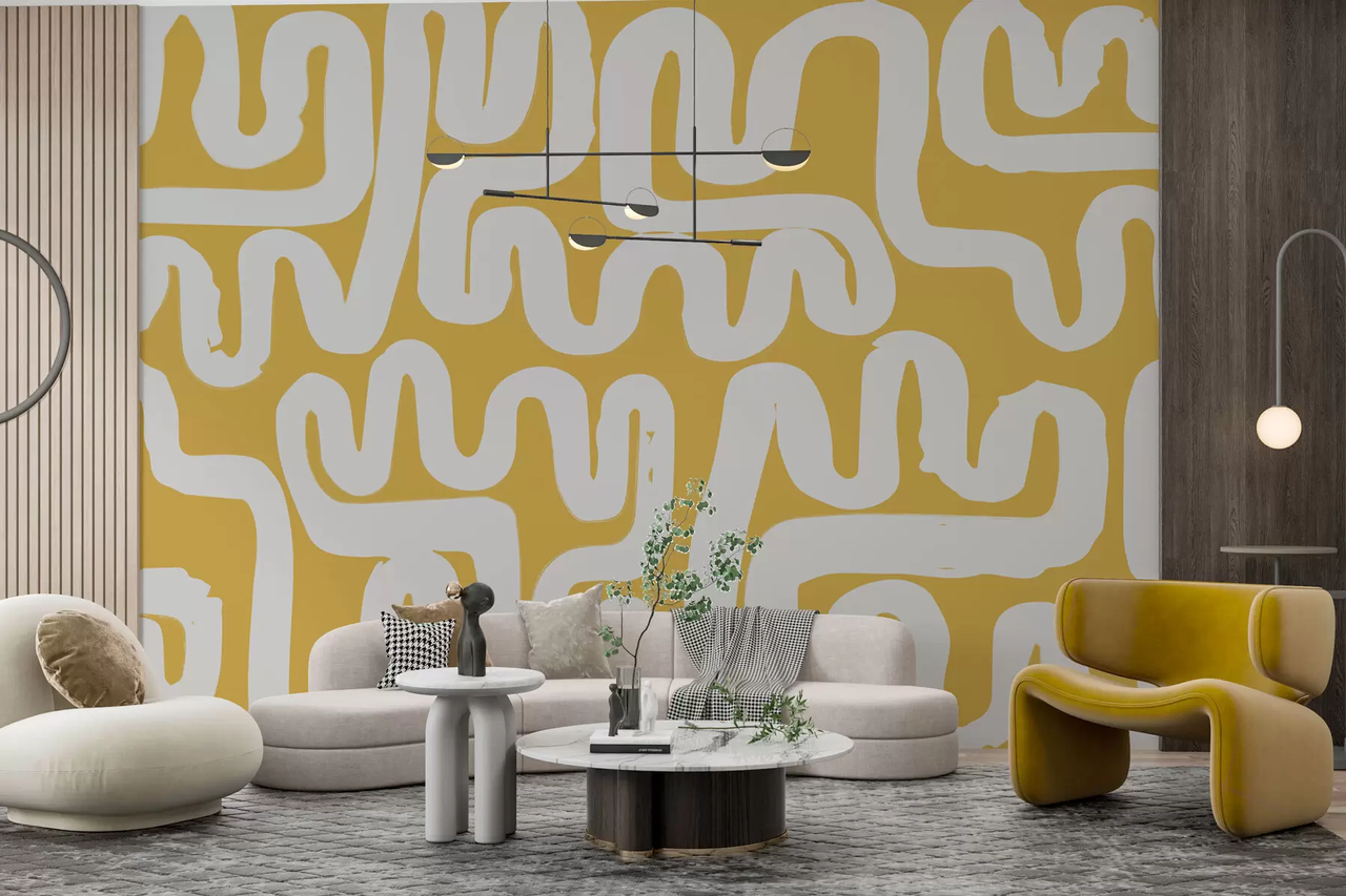 Фотообои флизелиновые Styleo Линейная живопись w01686v1 300х200 см Желтый