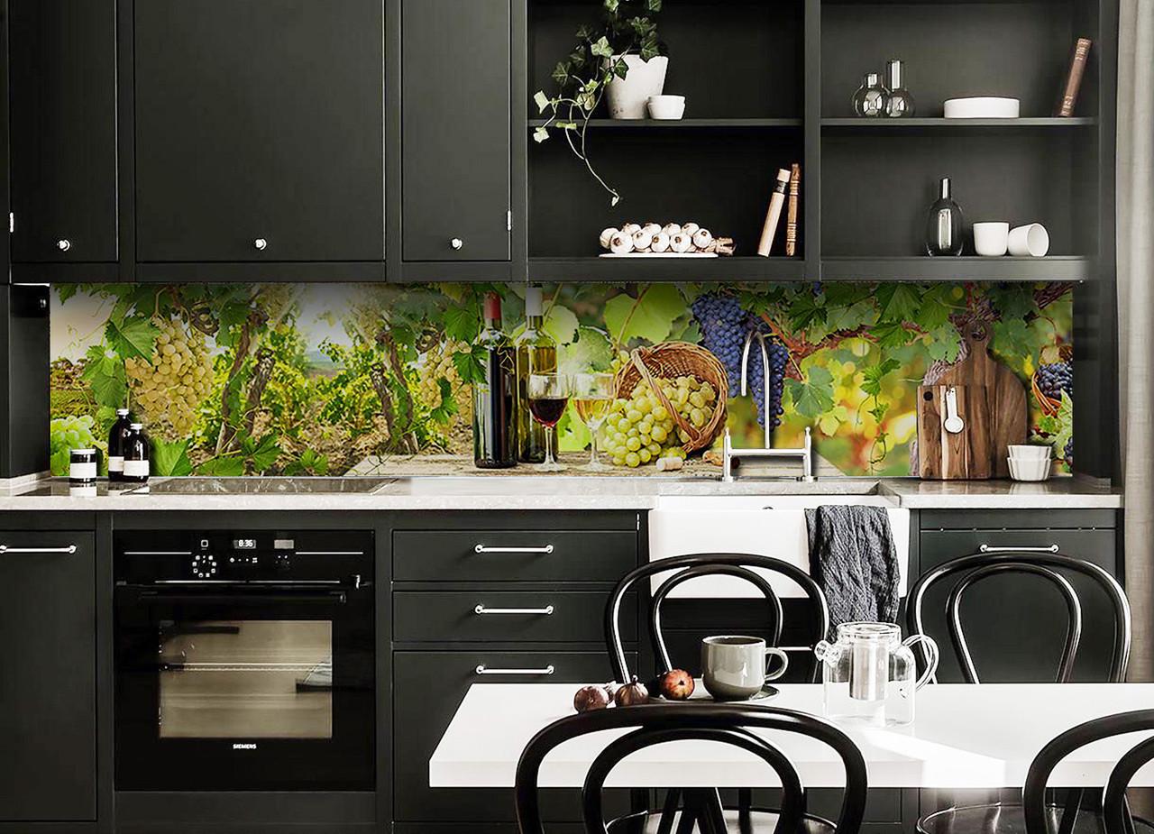 Кухонный фартук Солнечный виноград из самоклеющейся виниловой пленки 60х300 см Зеленый