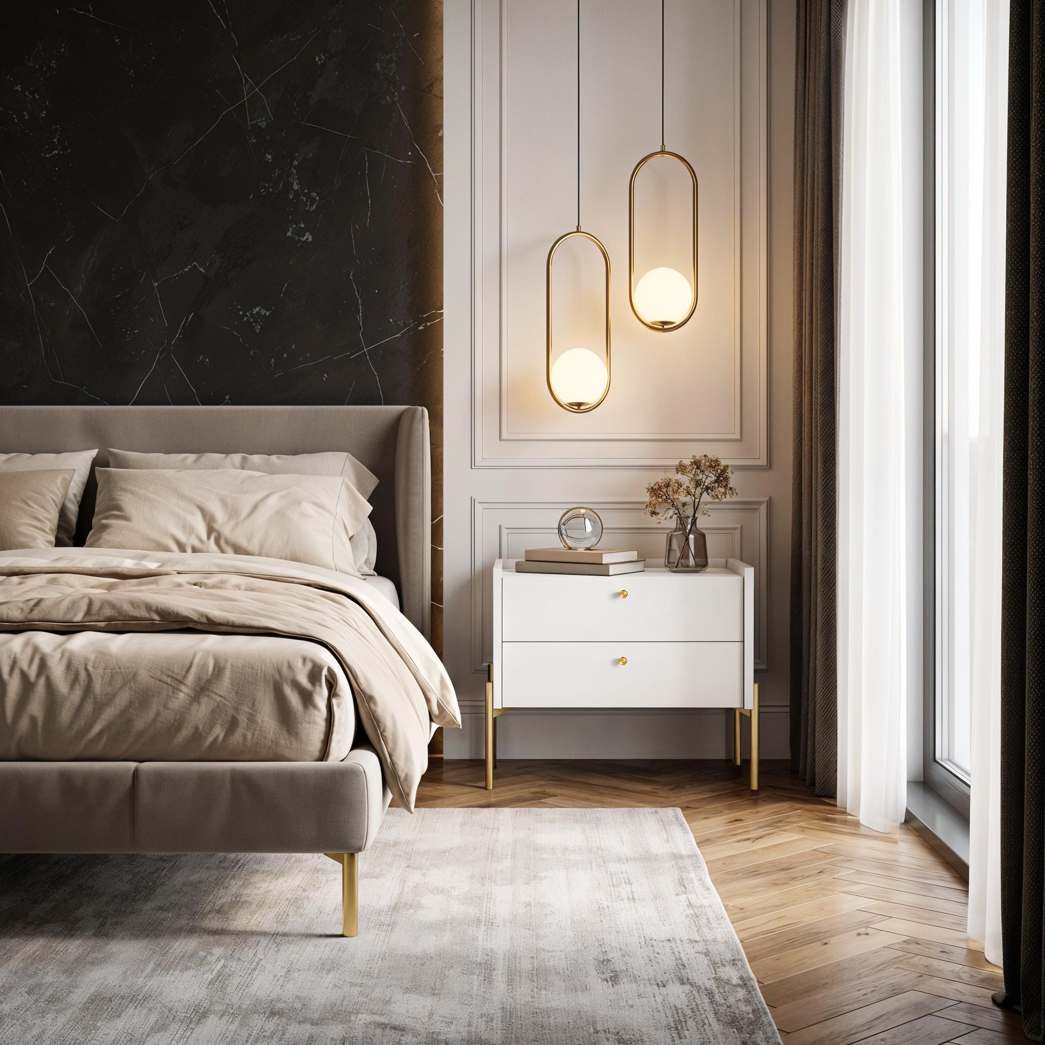 Прикроватная тумба с двумя ящиками Вуд 500x400x440 мм Белый/Золотой