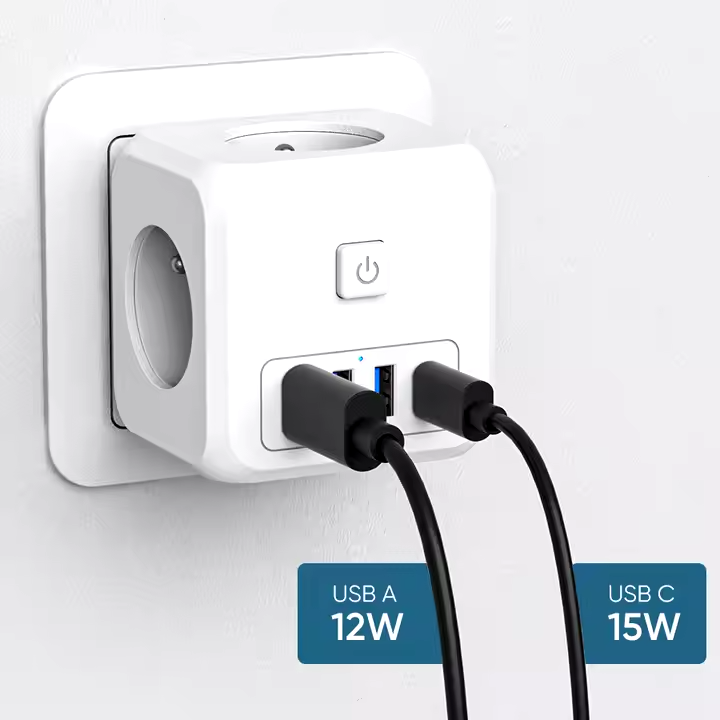 Фільтр мережевий 7в1 трійник з вимикачем перехідник адаптер з USB Type-C і швидкою зарядкою Білий - фото 3