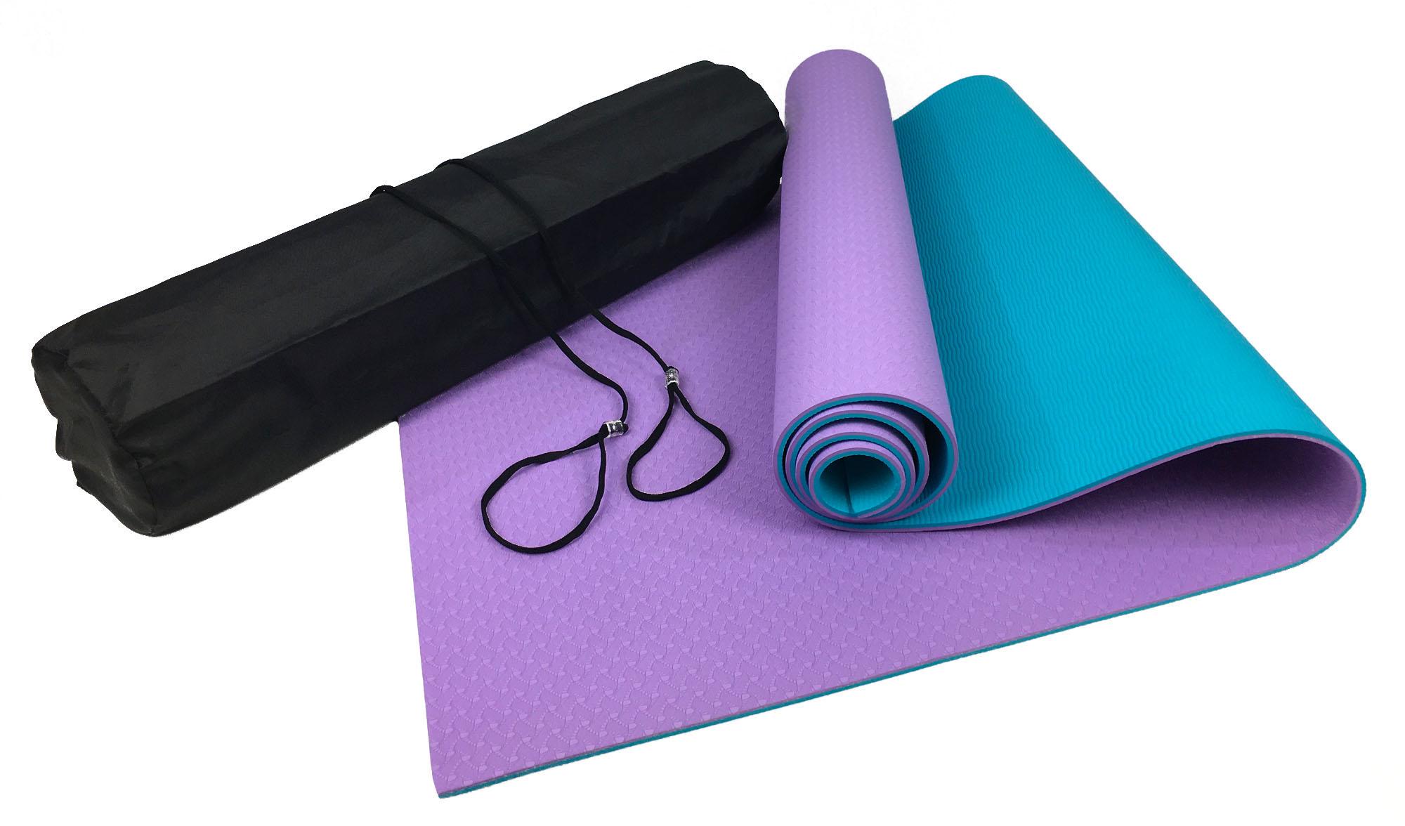 Килимок для йоги EasyFit TPE+TC 183х61 см з чохлом Фіолетовий/М'ятний (EF-VM6)