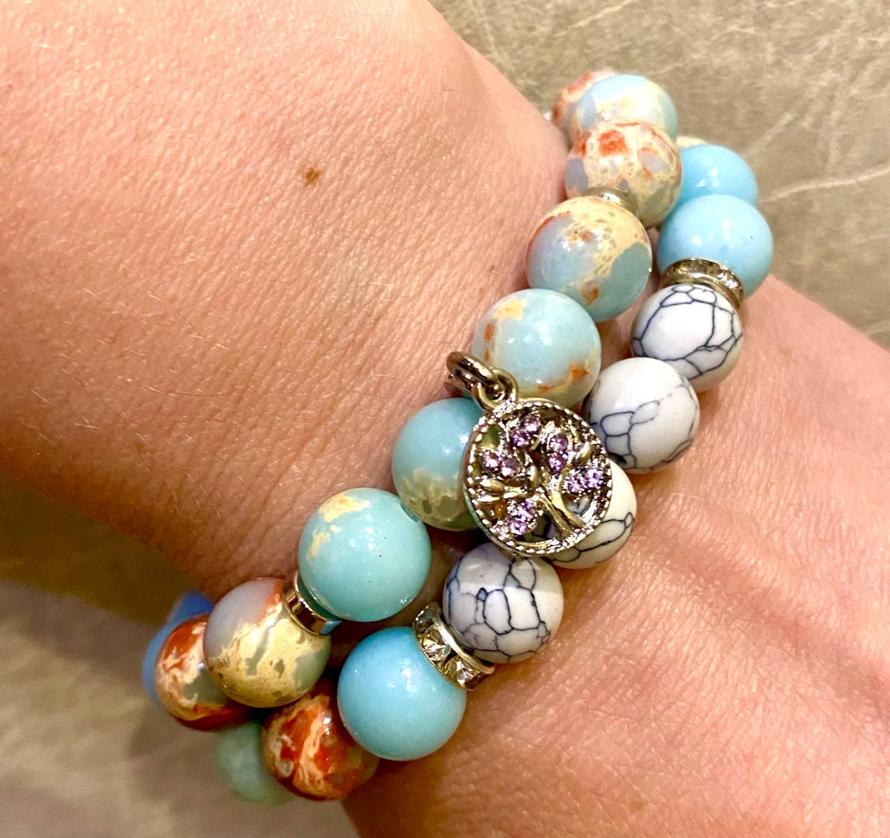 Браслет LITAURS из натурального камня варисцит d 10 мм и металлическими вставками 2 шт. L 18-21 см (250407-1) - фото 2 Браслет LITAURS из натурального камня варисцит d 10 мм и металлическими вставками 2 шт. L 18-21 см (250407-1) - фото 2