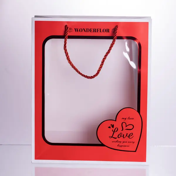 Набор подарочных пакетов из бумаги Love с окошком 12 шт. 26х10х32 см (HP-10359-18)