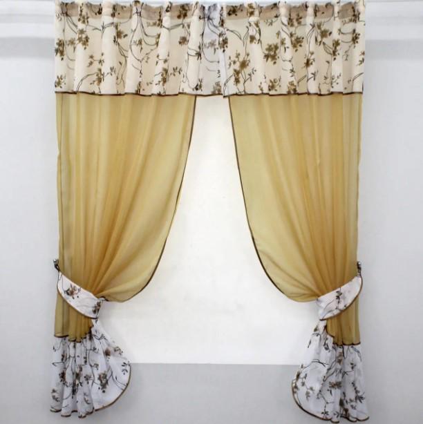 Комплект штор с ламбрекеном на кухню шифон/батист 290х170 см Золотистый/Белый (085к)