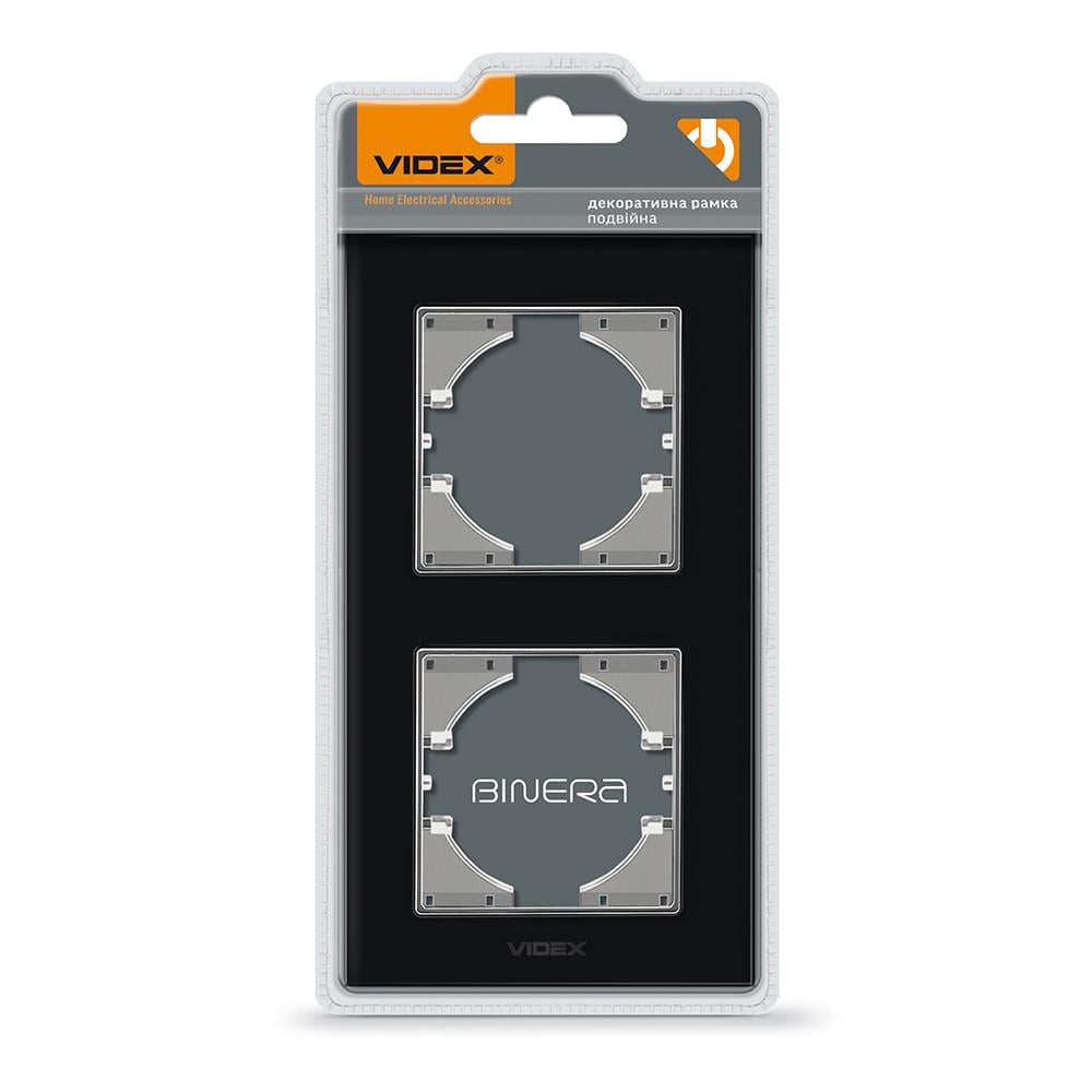 Рамка Videx BINERA 2-постовая вертикальная Черное стекло (12539)