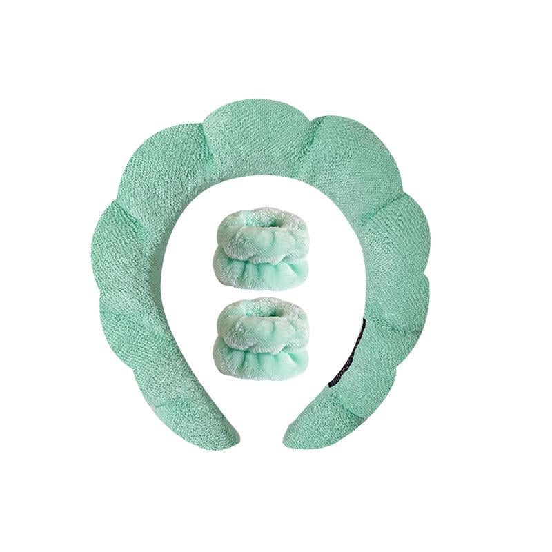 Комплект мягкий косметический обруч и напульсники для умывания Мятный - фото 1