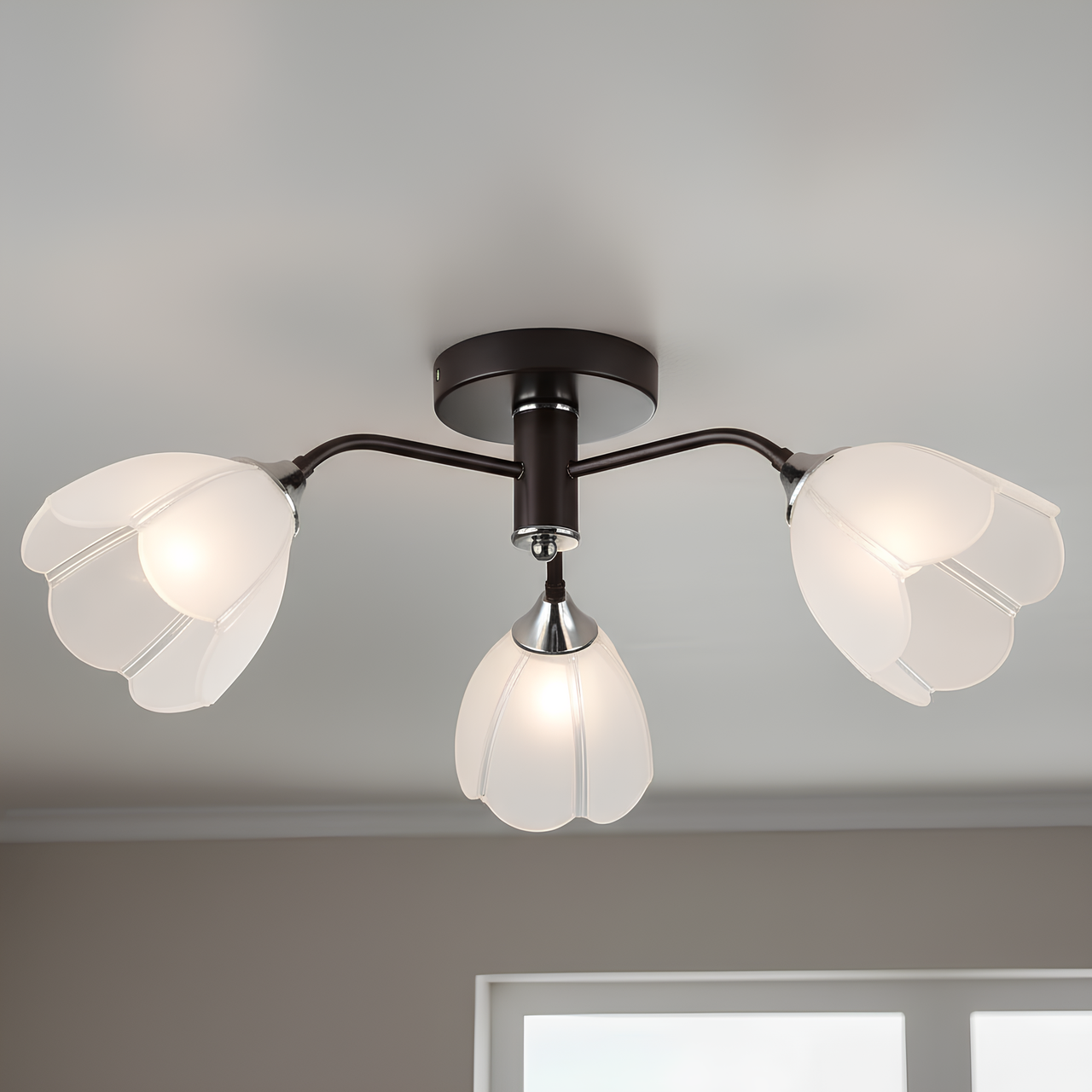 Люстра Sirius на три матовых плафона под лампы Е27 Кофейный/Хром (B N6048/3 COFFEE+CR)