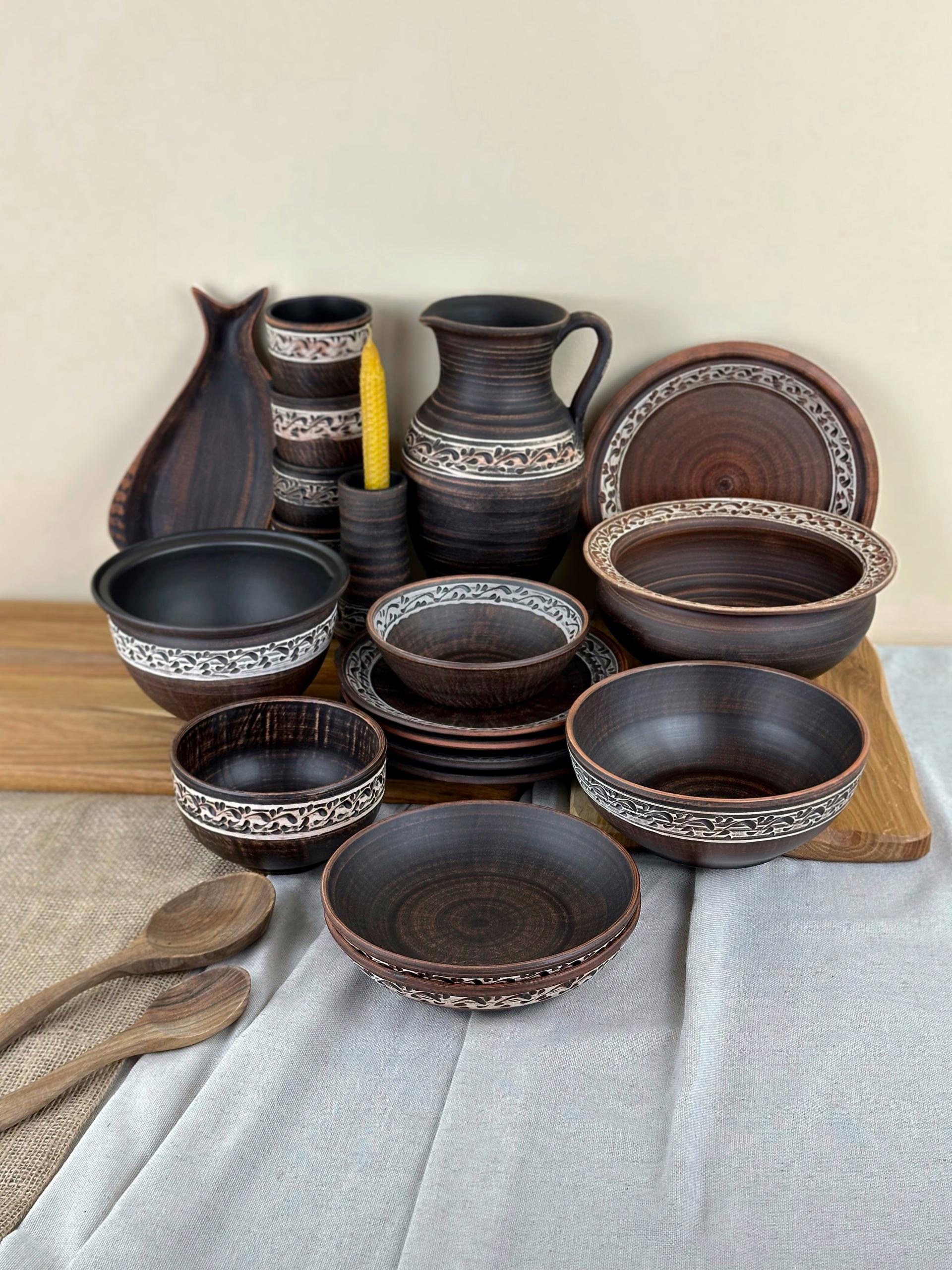 Набір керамічного глиняного посуду Різдвяний На Святвечір на 4 чоловік ангоб (3128-2)