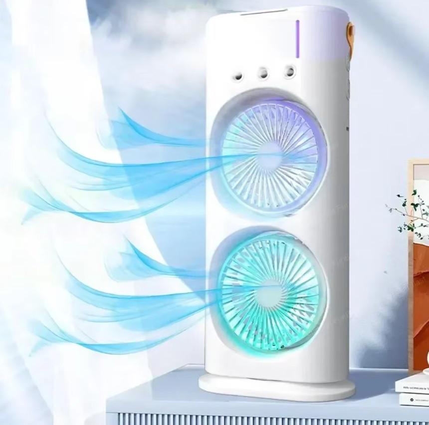 Вентилятор-зволожувач повітря подвійний настільний з LED підсвіткою RGB/на акумуляторі/USB/з пультом (MX-00009132) - фото 5 Вентилятор-зволожувач повітря подвійний настільний з LED підсвіткою RGB/на акумуляторі/USB/з пультом (MX-00009132) - фото 5