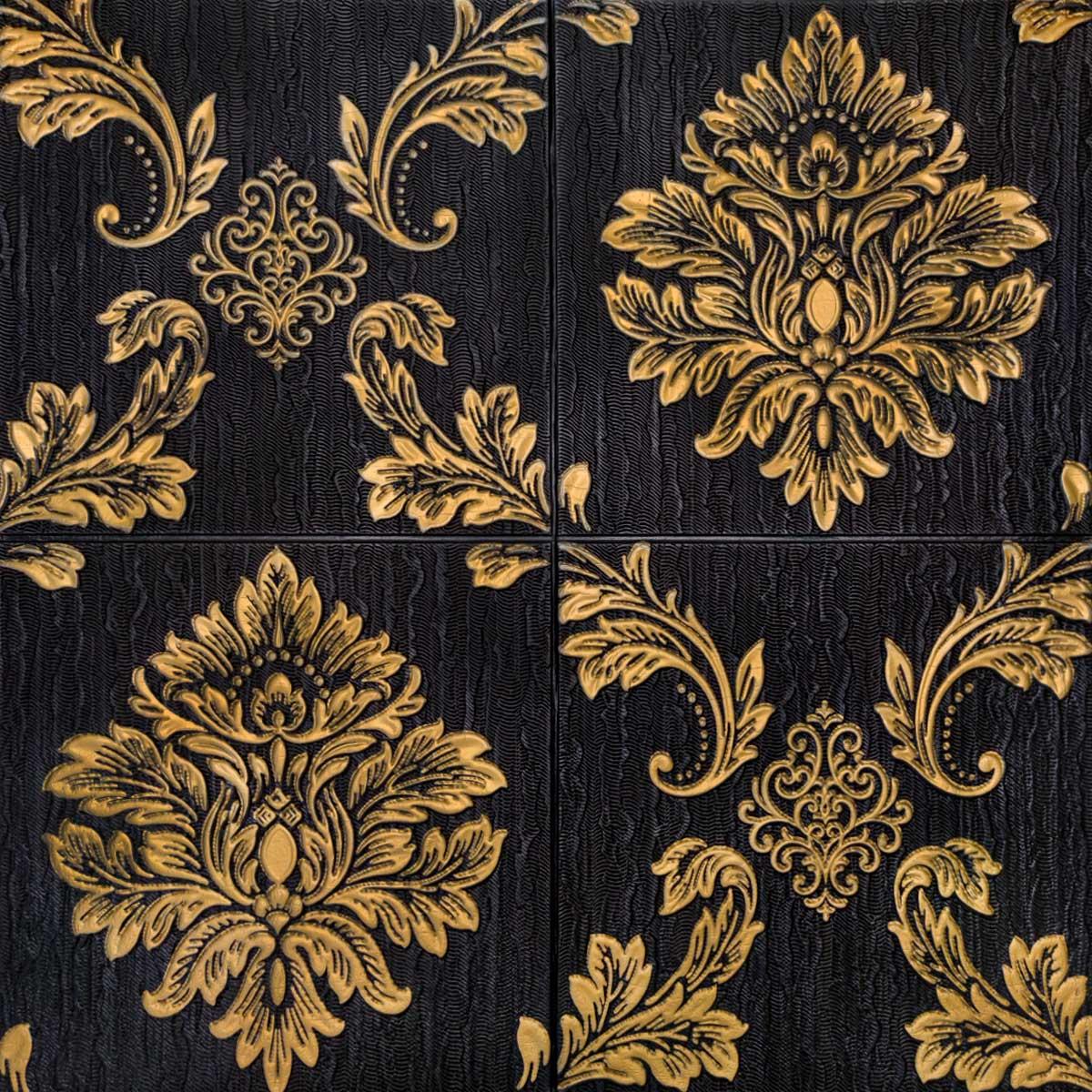 3D-панель самоклеющаяся Sticker Wall Вензель золото на черном 700х700х5 мм (Панель-407)