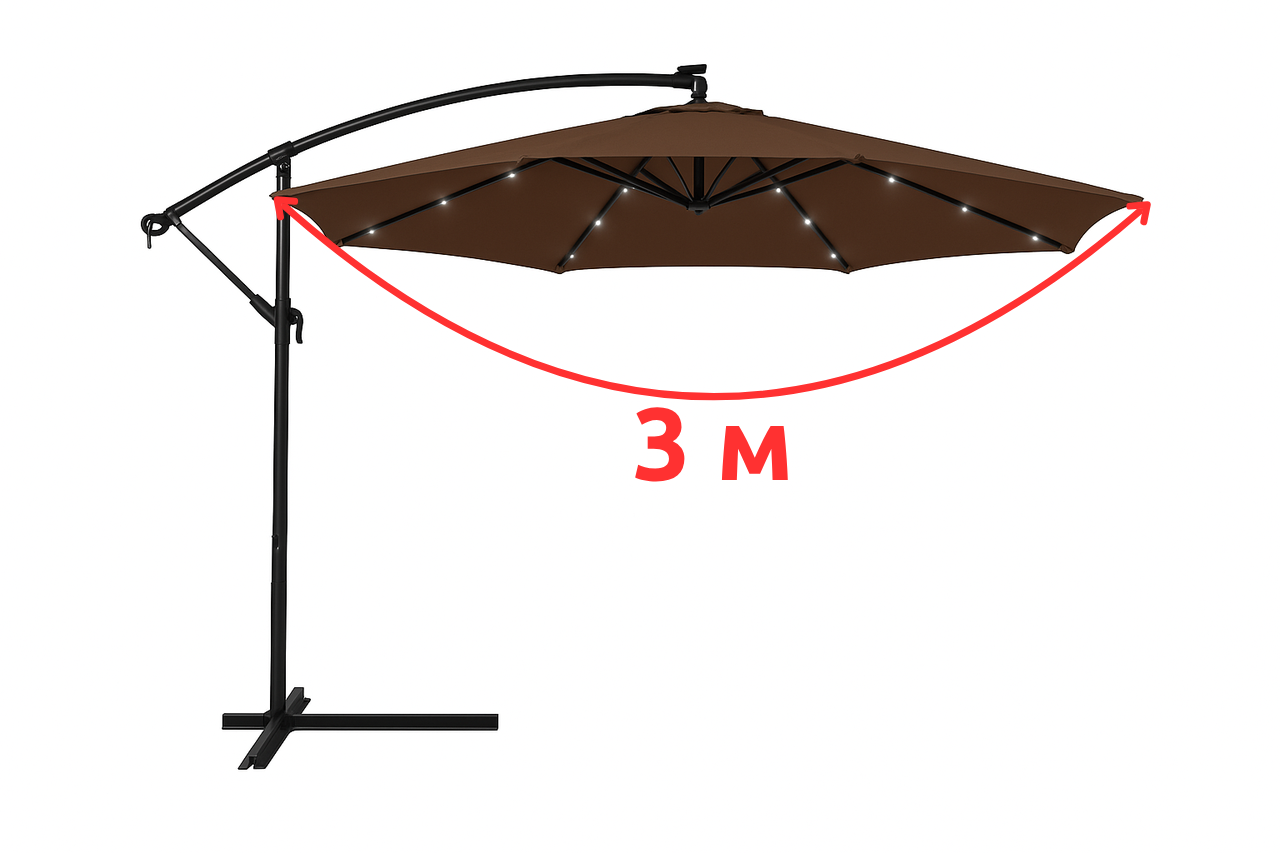 Садова парасолька WCG з поліестеру 160G сталевою рамою LED-підсвічування на сонячній панелі з чохлом 3 м Коричневий (W-7011LED-BR1) - фото 8 Садова парасолька WCG з поліестеру 160G сталевою рамою LED-підсвічування на сонячній панелі з чохлом 3 м Коричневий (W-7011LED-BR1) - фото 8