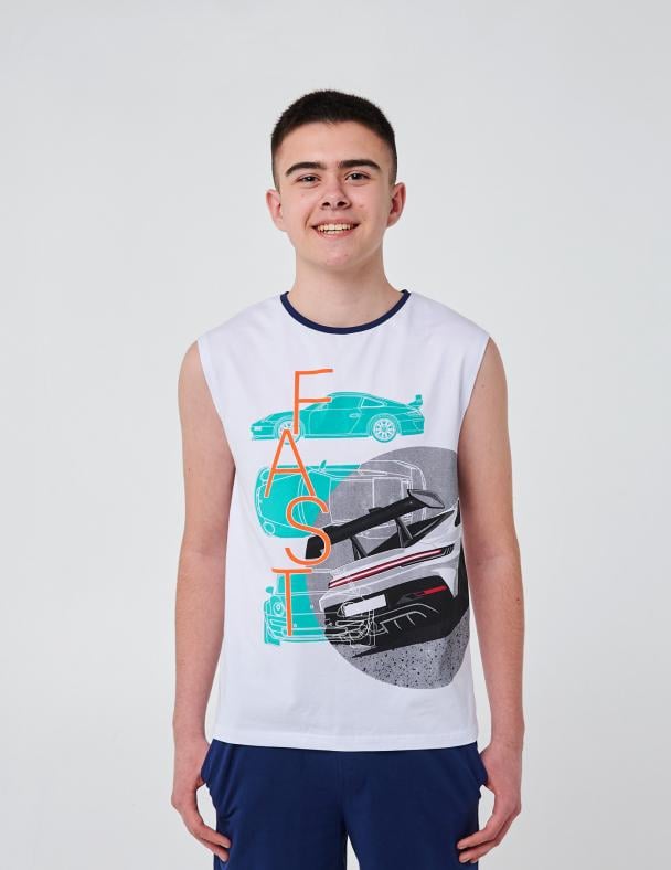 Майка детская для мальчика Smil 95 cotton стрейч-кулир 146 см Белый (110757)