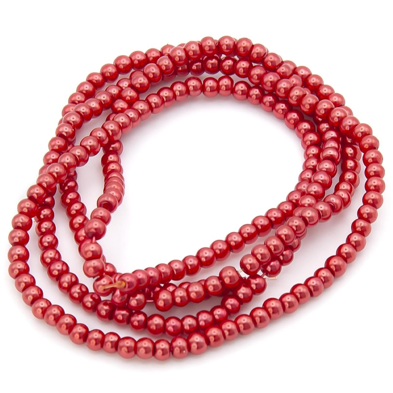 Бусины стеклянные на нитке под жемчуг 3 мм 62 см 215 шт. Коралловый (БЖ0003ш74)