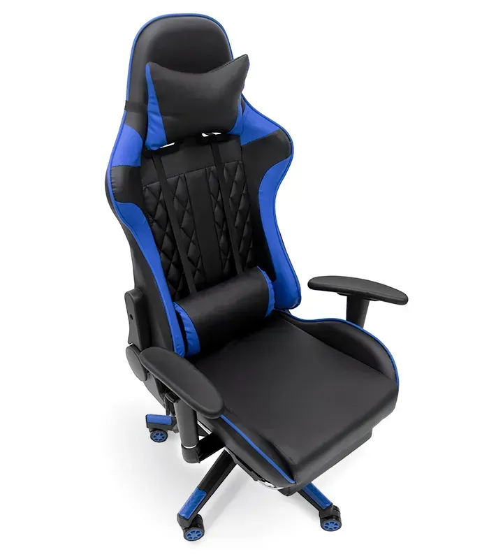 Крісло геймерське з масажером/підставкою для ніг Чорно-синій (PМG9001)