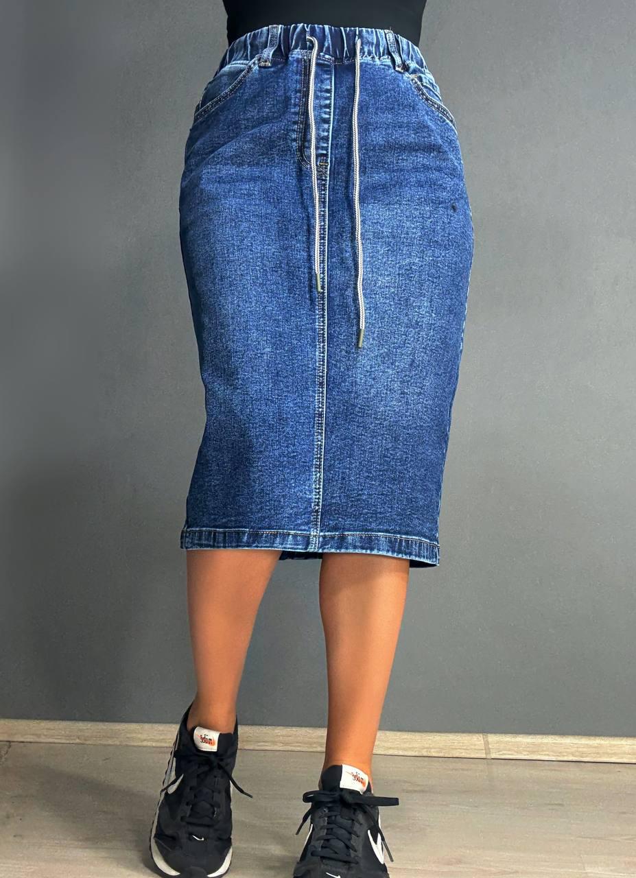 Юбка женская джинсовая ZJY 7031 стрейчевая с разрезом на резинке р. З4 92 см 110 см Синий