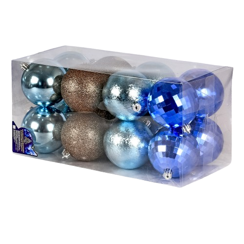 Шарики новогодние 9711 пластиковые украшения 8 см 16 шт. (607995)