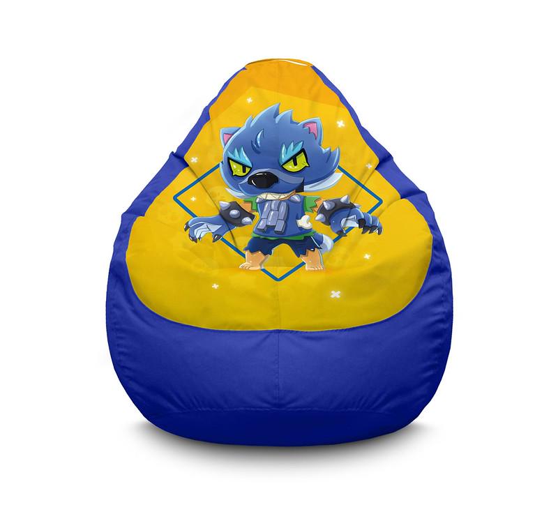 Кресло мешок iPuff Brawl Stars Leon wolf Yellow Оксфорд XXL 90х125 см Синий