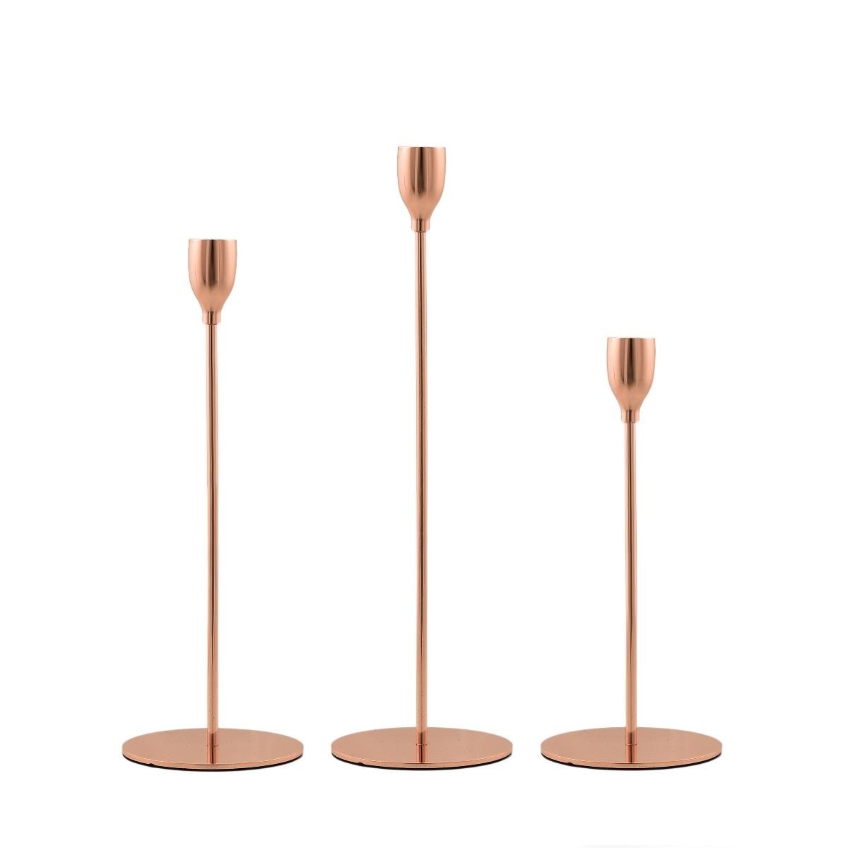 Підсвічники святкові Remy-Decor Гамлет металеві 3 шт. 23/28/33 см Рожеве золото