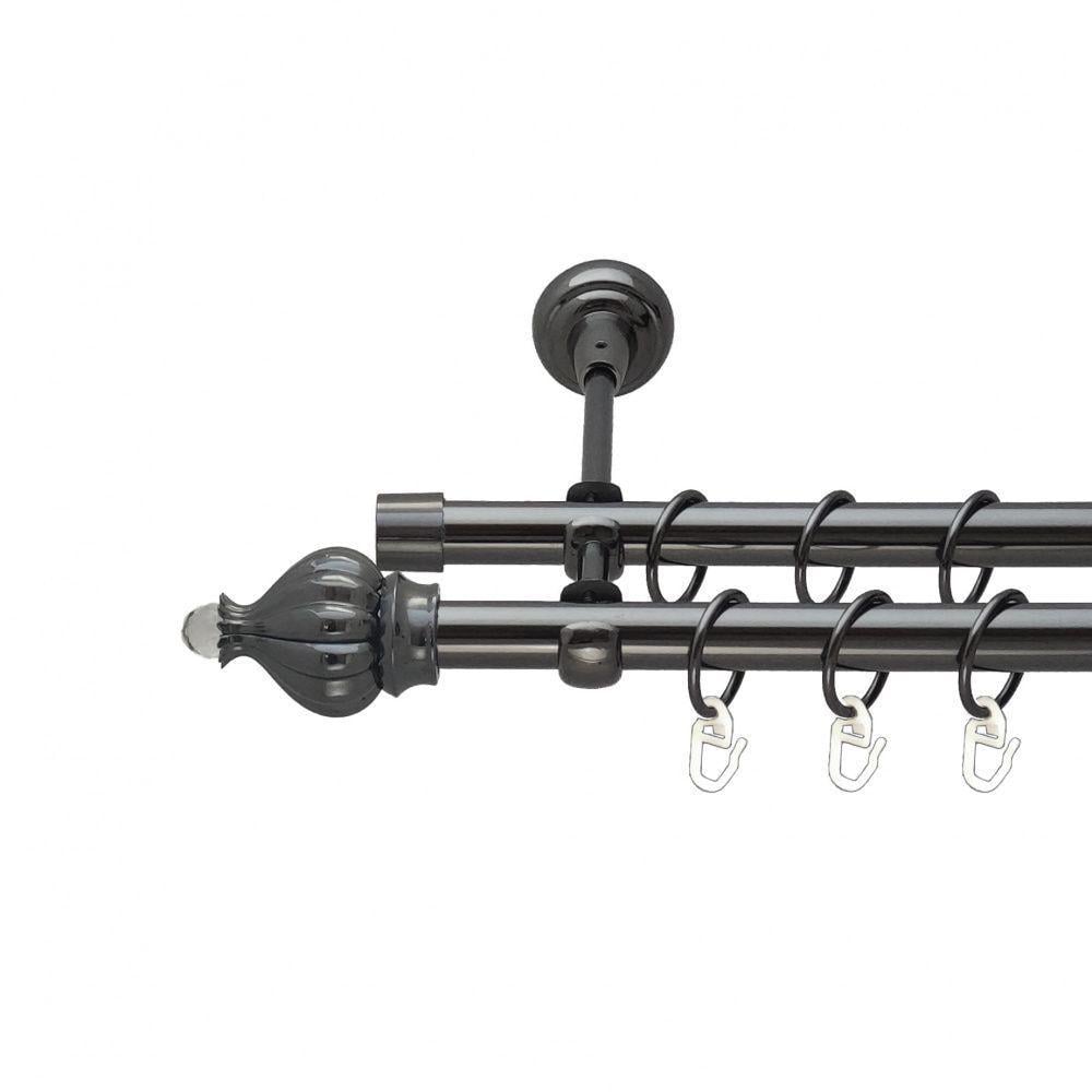 Карниз металлический Orvit Таджа-Кристалл двухрядный открытый/гладкая труба/кольцо металлическое Оникс 19/19 мм 300 см (00-00014964)