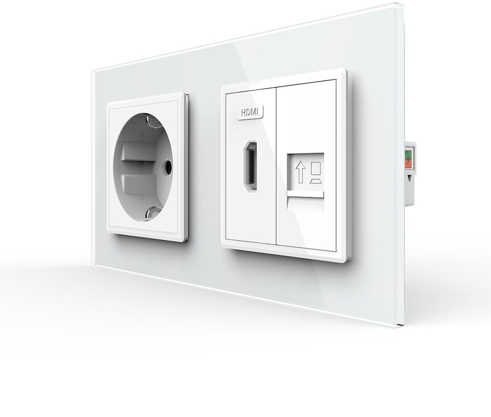 Розетка настенная LIVOLO с HDMI/интернет портом RJ-45 дизайнерская стеклянная рамка Белый (VL-C7FCTC16A/FCHD/FCCP-4WP)