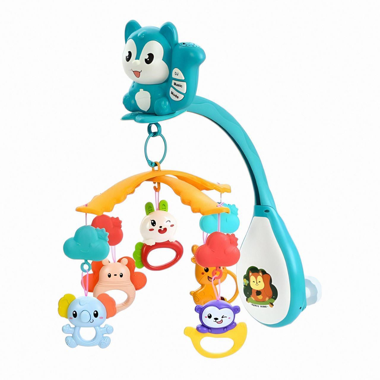 Карусель на кроватку 668-38N с 5 подвесными пластиковыми игрушками-погремушками белка/животные (27228529)