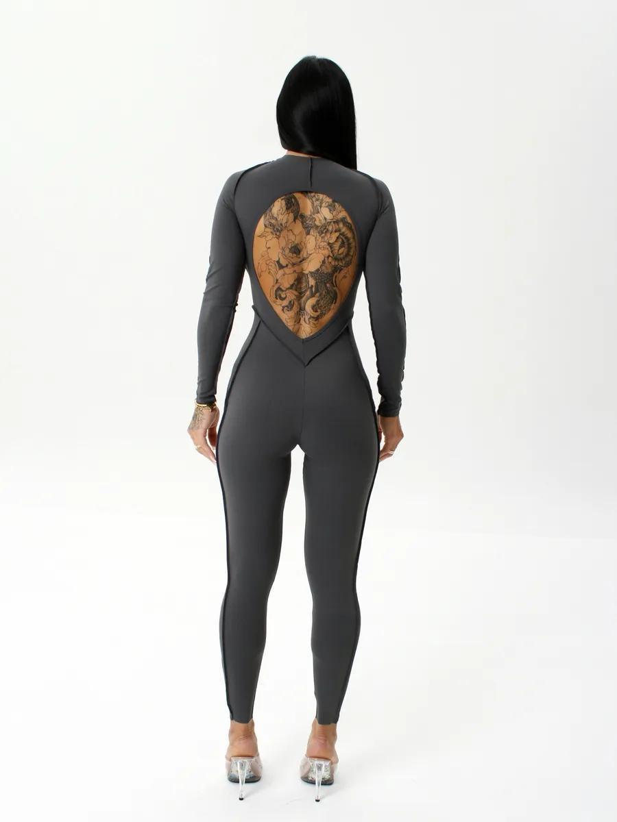 Комбинезон спортивный длинный с имитацией корсета с чашками и без пуш-ап S Темно-серый (MJ03S) - фото 4