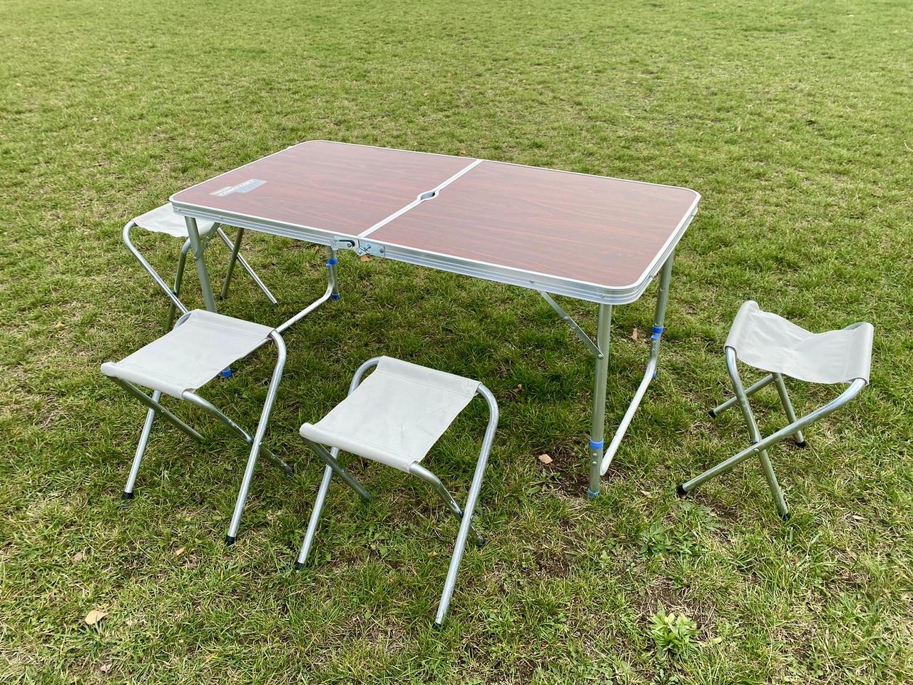 Стіл розкладний посилений Fishing ROI Comfort Tour для пікніка риболовлі з 4 стільцями Коричневий (HY-022-1)