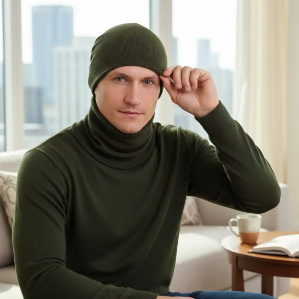 Комплект мужской шапка/снуд One Size на флисе Хаки (29548416) - фото 2 Комплект мужской шапка/снуд One Size на флисе Хаки (29548416) - фото 2