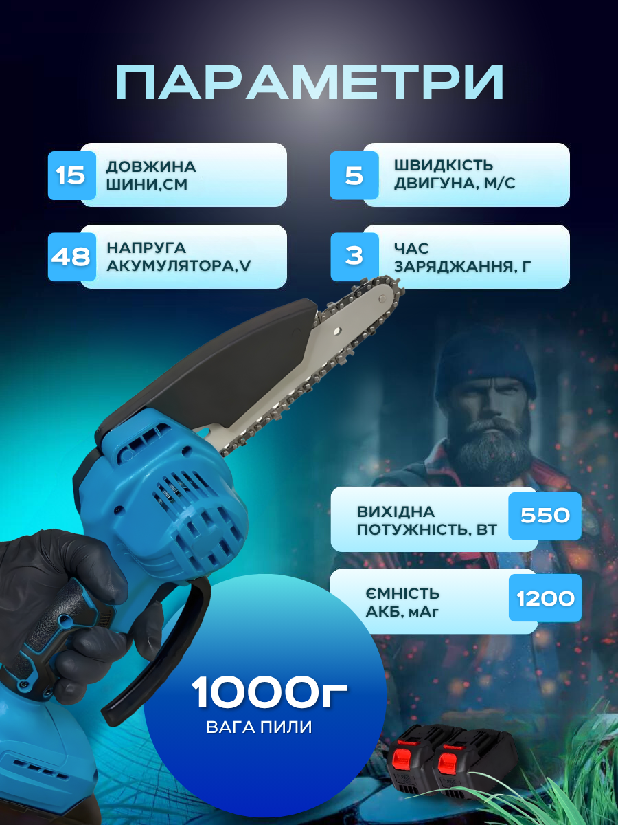 Електропила акумуляторна 2 акумулятори 48V 6" Блакитний (90776891) - фото 5 Електропила акумуляторна 2 акумулятори 48V 6" Блакитний (90776891) - фото 5