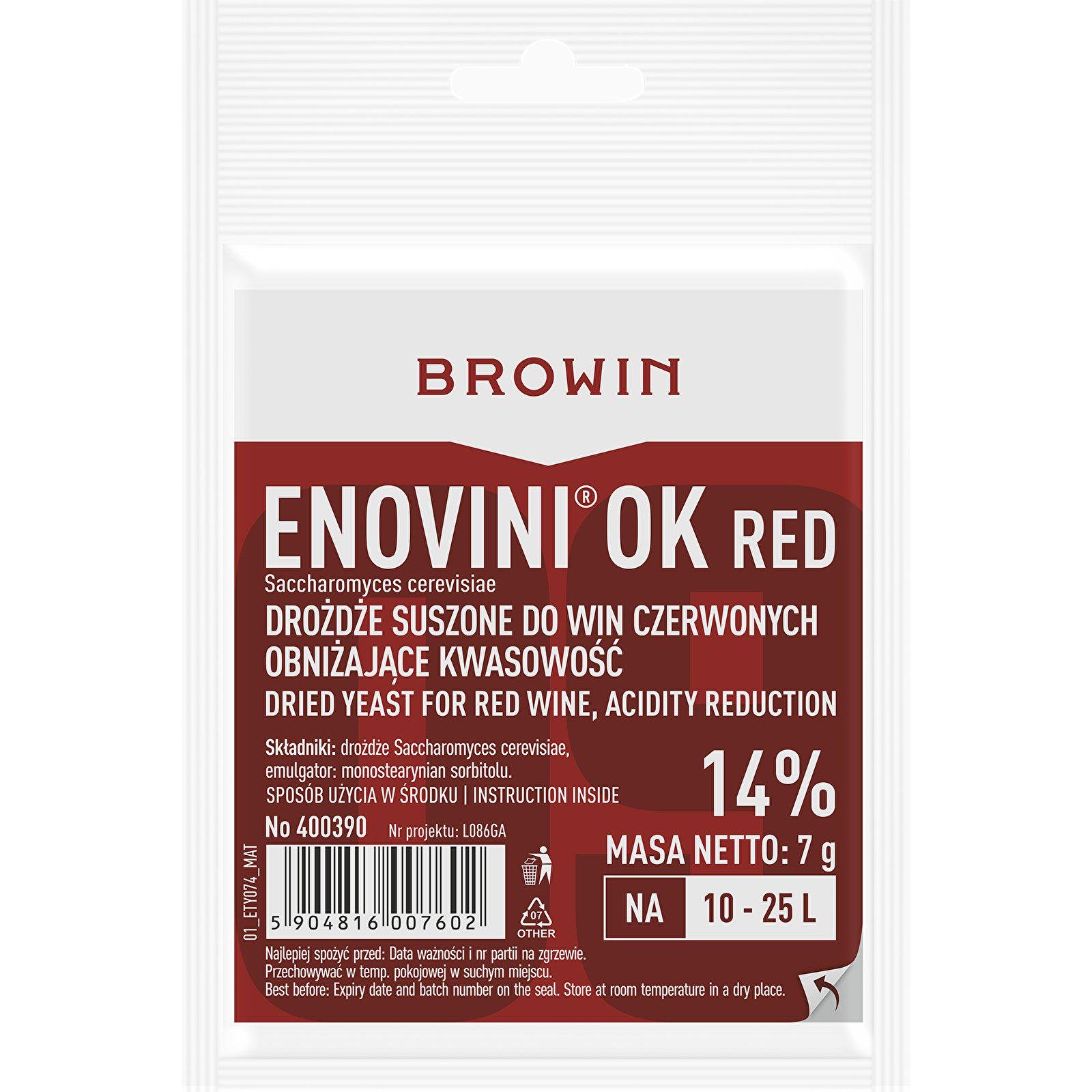 Дрожжи винные Browin Enovini OK RED снижающие кислотность 7 г