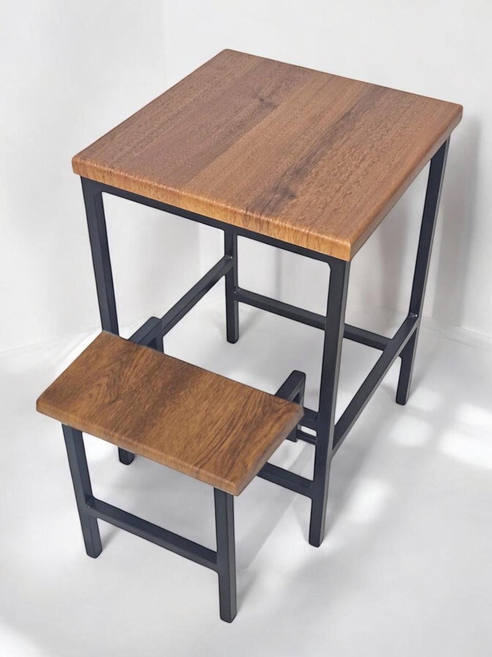 Табурет лофт со ступенькой 45 см Linus Черный/Орех - фото 1