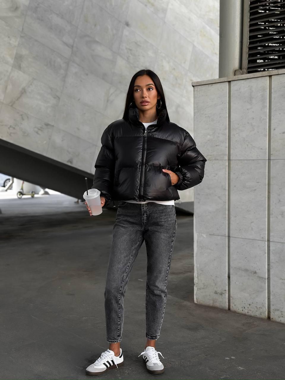 Куртка коротка тепла плащівка р.46-48 Чорний (Мод.530.1)