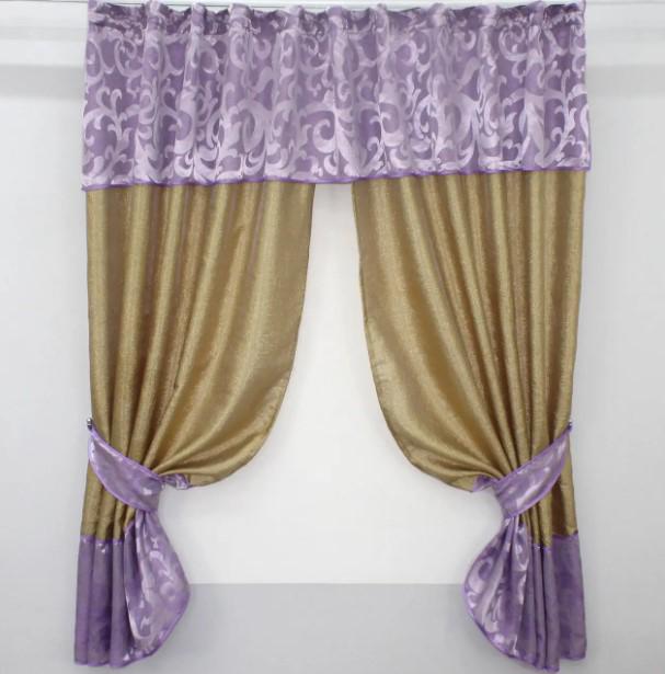 Занавеска с ламбрекеном на кухню 270х170 см Золотистый/Сиреневый (073к)