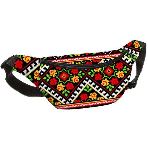 Сумка-бананка через плече та на пояс Presentville Bumbag Орнамент квітковий 27х16 см (BB_UKR002_BL)