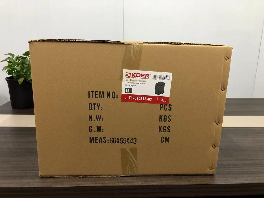 Відро для сміття KOER TC-010315-07 з плавним закриттям прямокутне 15 л Графіт (KR5604) - фото 6