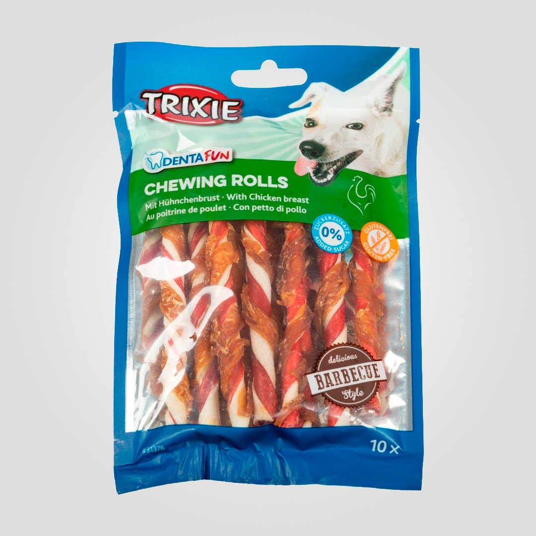 Ласощі для собак Trixie Denta Fun Chewing Rolls паличка для чищення зубів з куркою 12 см 80 г 10 шт. (20505384)